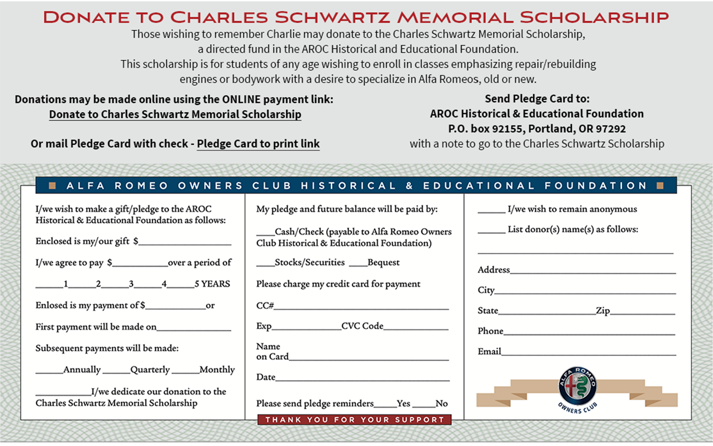 AROC H & E Fndn Pledge Card graphic
